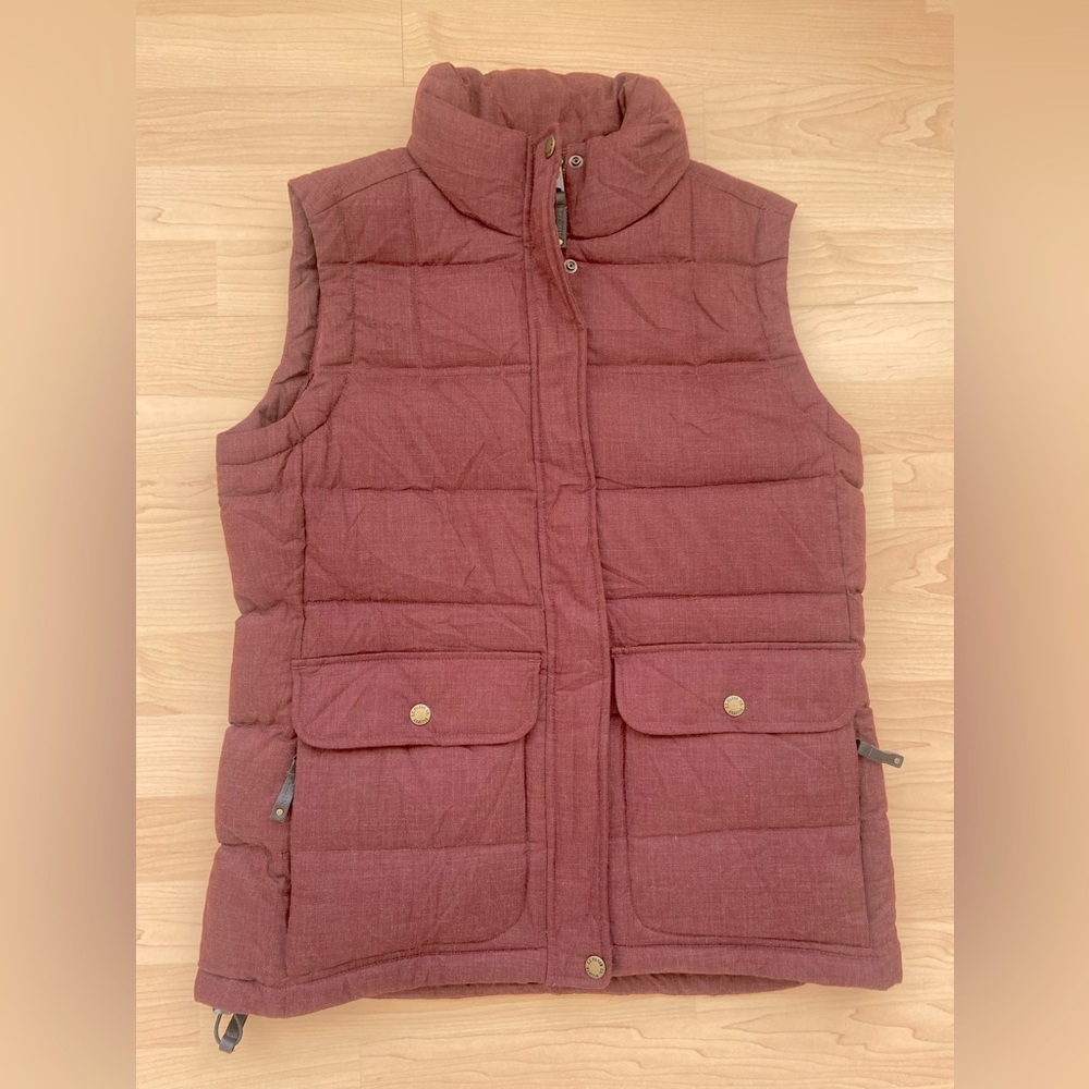 CC Filson Seattle Burgundy Red Puffer Vest Medium Wool Blend Down Feather Filled